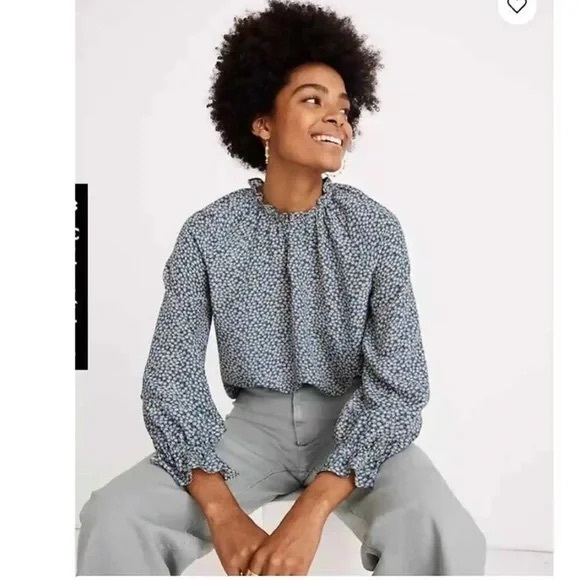 Madewell Tops - Madewell Silk Poet Top in Bitsy Floral blue